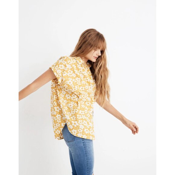 MADEWELL Central Retro Yellow Floral Cotton Poplin Oversized Shirt, Size XS - Picture 2 of 12
